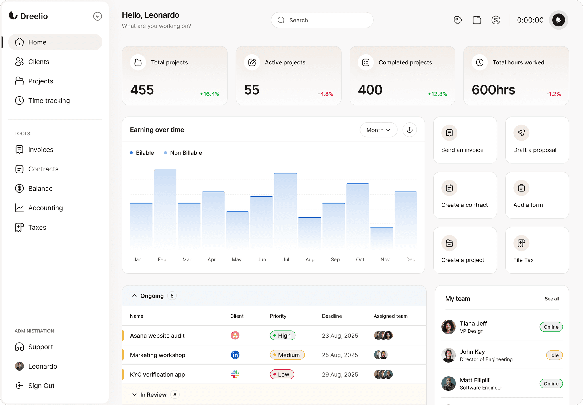 An image of Velora Vault's dashboard